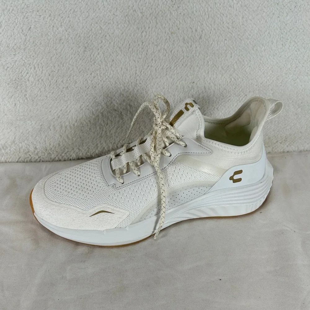 Charly White Gold Mesh Lace Up Athletic Running Sneakers Shoes Womens 10
